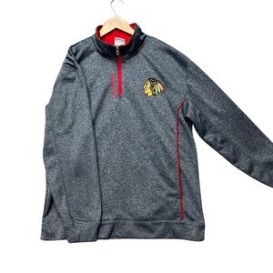 Chicago Blackhawks NHL Pullover Men Large Gray Heathered Long Sleeve Quarter Zip